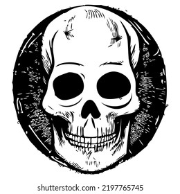 A scary halloween skull black and white vector illustration