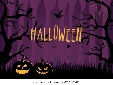 Scary halloween strange wood greating picture illustration and background