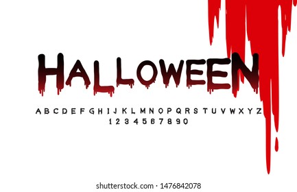 Scary Halloween Text Font On White And Splash Blood On Background Vector