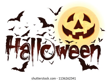 Scary Halloween text with Moon and bat