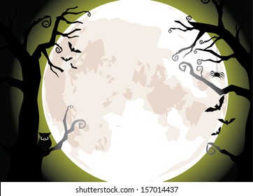 Scary Halloween tree background frame. Portions of this image supplied by NASA. EPS 10 vector, grouped for easy editing No open shapes or paths.