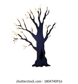 Scary halloween tree in cartoons style. Vector illustration. Isolated on white background. 