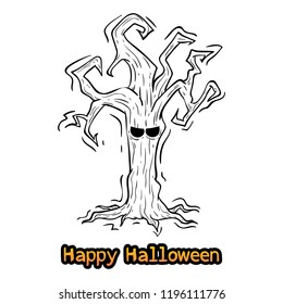 scary halloween tree with sketch or hand drawn style