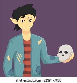 Scary Halloween Vampire with Skull Character Design Illustration