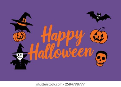 Scary Halloween Vector Design Featuring Witches, Pumpkins, and Spiders