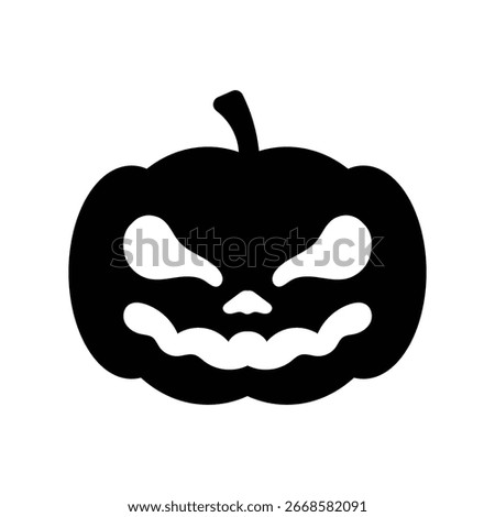 Scary Halloween jack-o’-lantern vector silhouette with sharp teeth and evil eyes. Creepy pumpkin illustration in black, perfect for Halloween posters, flyers, greeting cards, decorations, stickers