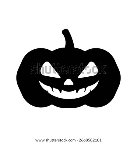 Scary Halloween jack-o’-lantern vector silhouette with sharp teeth and evil eyes. Creepy pumpkin illustration in black, perfect for Halloween posters, flyers, greeting cards, decorations, stickersScar