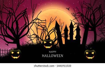 Scary Halloween in violet gradient background 