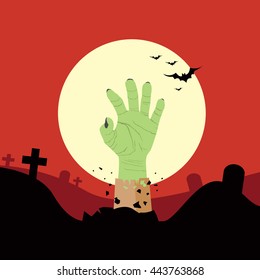 Scary hand zombie halloween backgrounds with full moon