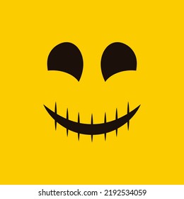 Scary happy face on yellow background.