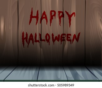 scary Happy Halloween lettering on wooden wall.Concept for Halloween banner, poster and invitation card in vector illustration