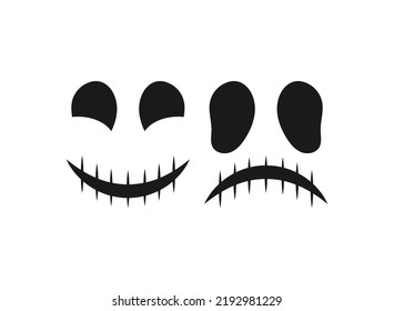 Scary happy and sad face on white background.