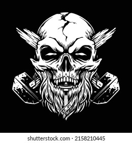 Scary hard worker old skull vector illustrations for your work logo, merchandise t-shirt, stickers and label designs, poster, greeting cards advertising business company or brands