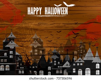 Scary haunted Halloween greeting holiday background in vector
