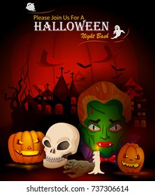 Scary haunted Halloween greeting holiday background in vector