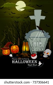 Scary haunted Halloween greeting holiday background in vector