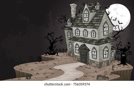 Scary haunted house. Halloween background. 