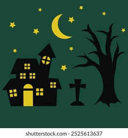 Scary haunted house, happy halloween haunted house vector, happy halloween illustration 