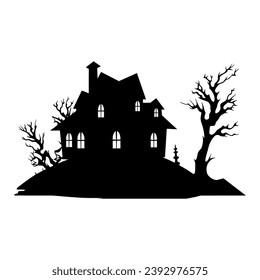 A Scary Haunted House Silhouette Vector isolated on a white background