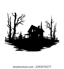 A Scary Haunted House Silhouette Vector isolated on a white background