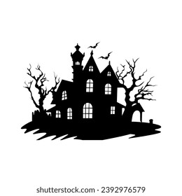 A Scary Haunted House Silhouette Vector isolated on a white background