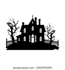 A Scary Haunted House Silhouette Vector isolated on a white background