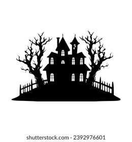 A Scary Haunted House Silhouette Vector isolated on a white background