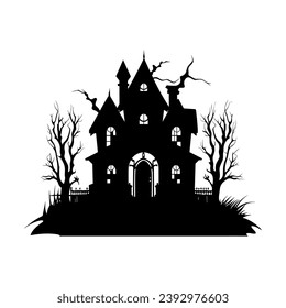 A Scary Haunted House Silhouette Vector isolated on a white background