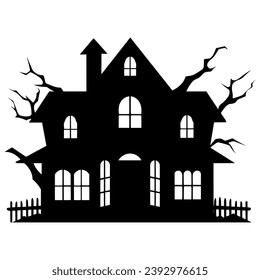 A Scary Haunted House Silhouette Vector isolated on a white background