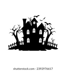 A Scary Haunted House Silhouette Vector isolated on a white background