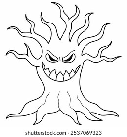 Scary Haunted Tree Outline - Black and White Spooky Tree Clip Art for Halloween and Horror Themes