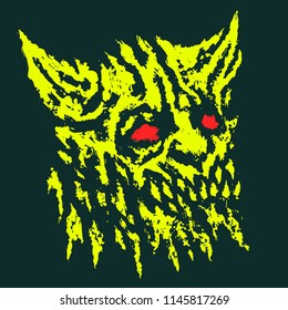 Scary head of horned demon. Vector illustration. Genre of horror. Scary monster character