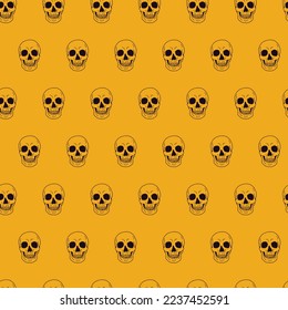 Scary Head Skull Bone in Yellow Background Color Seamless Pattern se puede utilizar para el diseño de fondo y prendas de vestir