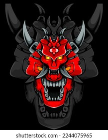 scary horned demon face illustration design