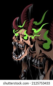 Scary horned skull vector illustration