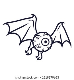 Scary horrible eye or eyeball with wings for halloween holiday design. October party banner, poster or postcard