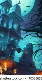 Scary horrible Halloween party - vector illustration