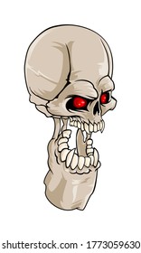 Scary horrible skull with red eyes and sharp fangs. Danger evil skulls for tattoo or mascot design, such a logo.