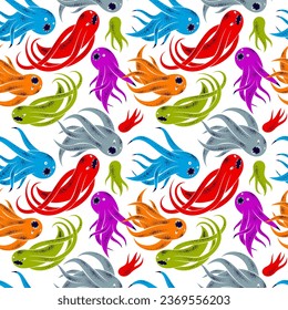 Scary horror monsters seamless vector textile pattern, beasts creatures endless wallpaper, stylish background for Halloween theme, funny picture.