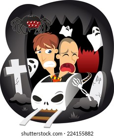 Scary Horror Ride at Amusement Park cartoon illustration