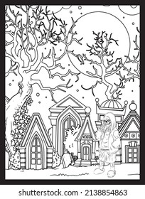 Scary Horror Theme Adult Coloring Page