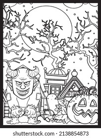 Scary Horror Theme Adult Coloring Page