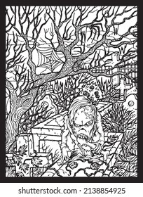 Scary Horror Theme Adult Coloring Page