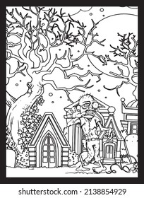 Scary Horror Theme Adult Coloring Page