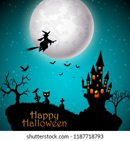 Scary house with halloween background