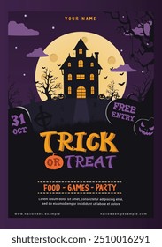 Scary house Halloween flyer template, trick or treat flyer Halloween, Halloween flyer