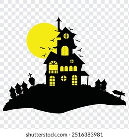 Icono de la casa de miedo. Casa embrujada por la noche. Ilustración de Halloween aislada sobre fondo gris estilizado. Ilustración vectorial. EPS 10.