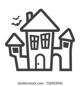 Scary House line icon, halloween and scary, creepy home sign vector graphics, a linear pattern on a white background, eps 10.