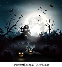 Scary house in the woods - Halloween background