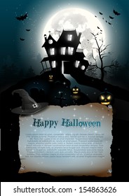 Scary house in the woods - Halloween poster with copyspace
